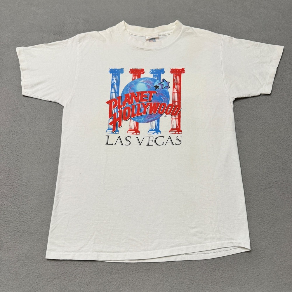 Planet Hollywood Shirt Mens Large White Las Vegas Graphic Cotton Single Stitch